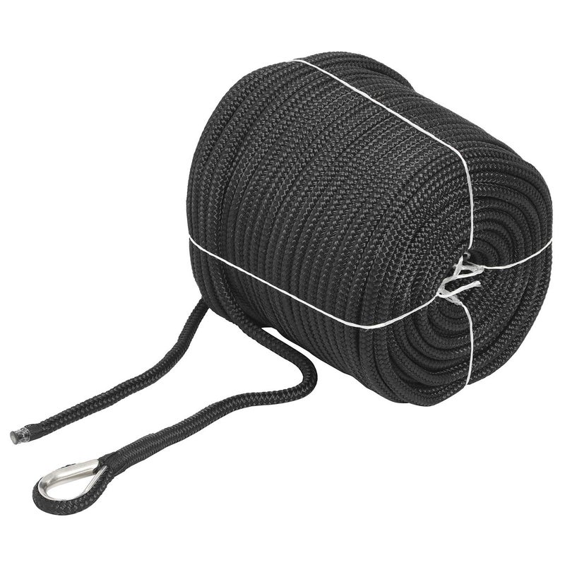 NovelBee 3/8" x 200' Double Braid Nylon Anchor Line with Stainless Steel Thimble (Black) - Image 3